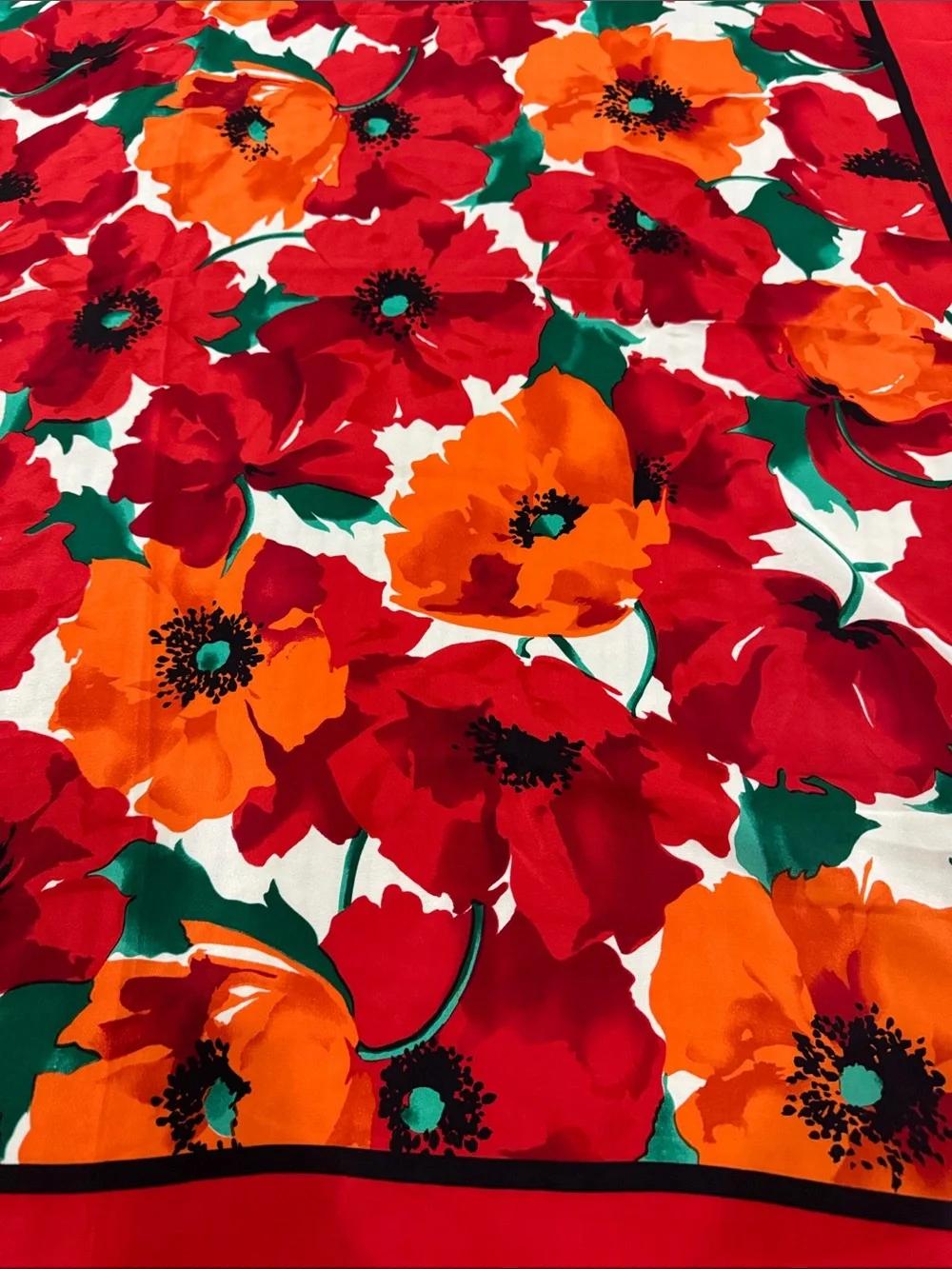 Bill Blass Red and Orange Floral Oversized Silk Scarf